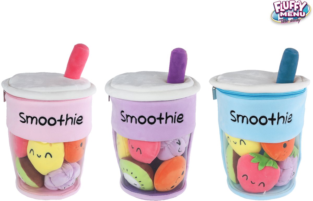 Peluche peluche menu Fluffy - tasse à smoothie aux fruits, 26 cm