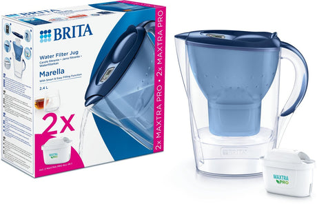Brita - carafe filtrante - marella cool - 2,4l - bleu - incl. 2 cartouches de filtre à eau tout-en-1 maxtra pro - pack économique