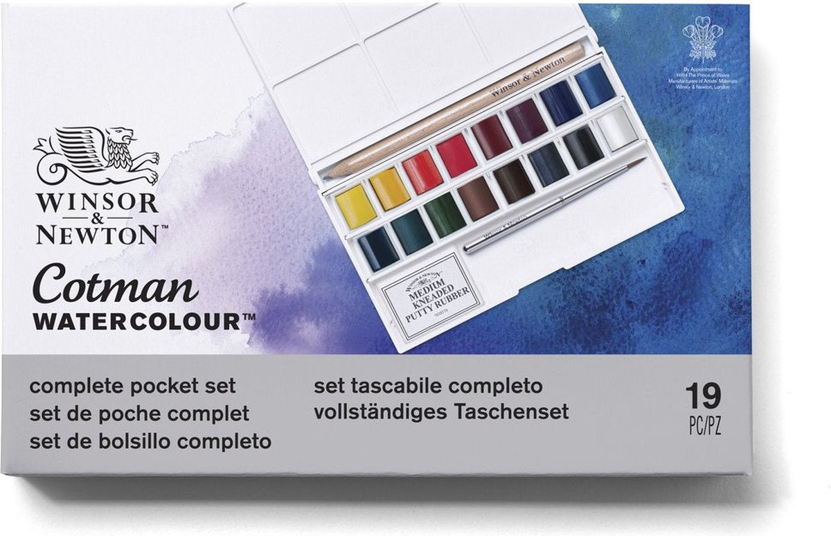 Winsor Newton 0390060 Cotman Ensemble de peinture aquarelle – Boîte de poche de luxe pour croquis – 16 couleurs aquarelle – Ensemble d'aquarelle compact pour croquis de voyage