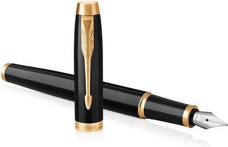 Stylo plume Parker IM - pointe moyenne - encre bleue - laque noire finition dorée - incl. coffret cadeau