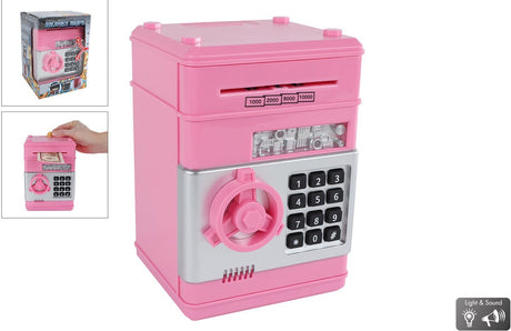 Jouet coffre-fort Van Manen avec code secret rose 19,5 cm.