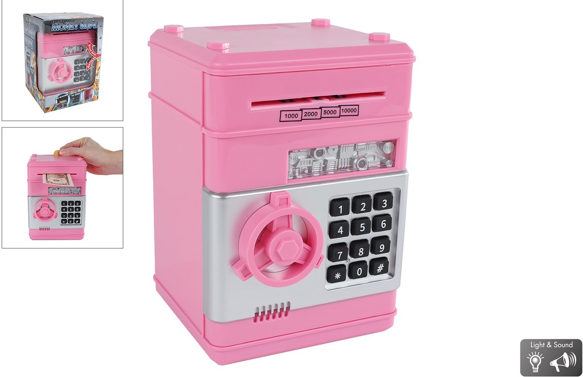 Jouet coffre-fort Van Manen avec code secret rose 19,5 cm.