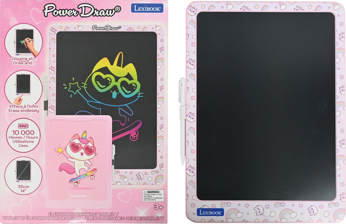 Lexibook 14'' Tablette E-Ink Multicolore d'Apprentissage et de Dessin avec Modèles Accessoire Stylo à Dessin