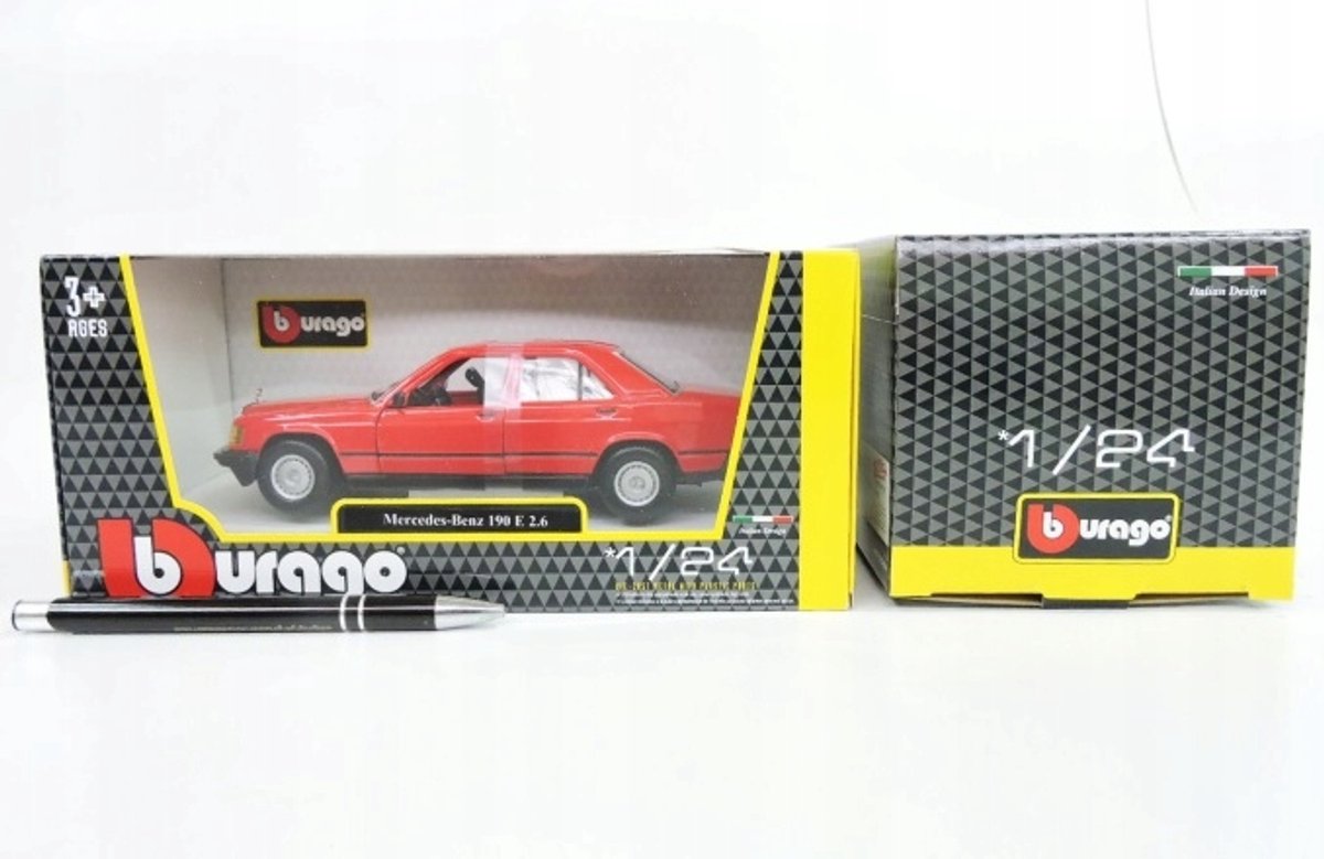 Bburago 1:24 mercedes-benz 190e rood metal modelauto