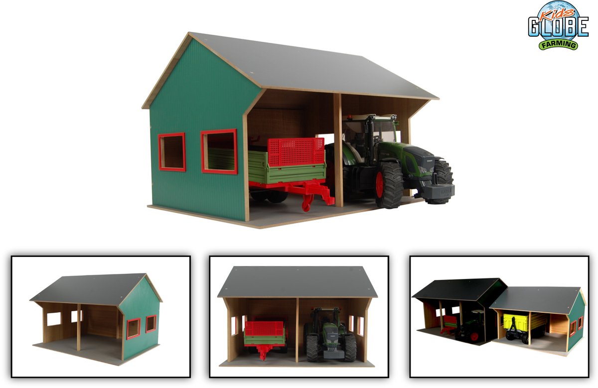 Hangar agricole Kids Globe pour 2 véhicules, 1:16