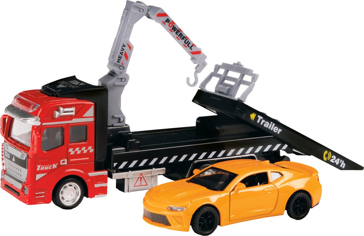 Toi-toys dépanneuse à palan métallique avec voiture à tirette, 2 pièces.