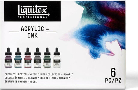 Liquitex 3699355 set d'encres acryliques professionnelles – collection sourdine + blanc de titane 6×30 ml – encre acrylique hautement pigmentée et résistante à l'eau