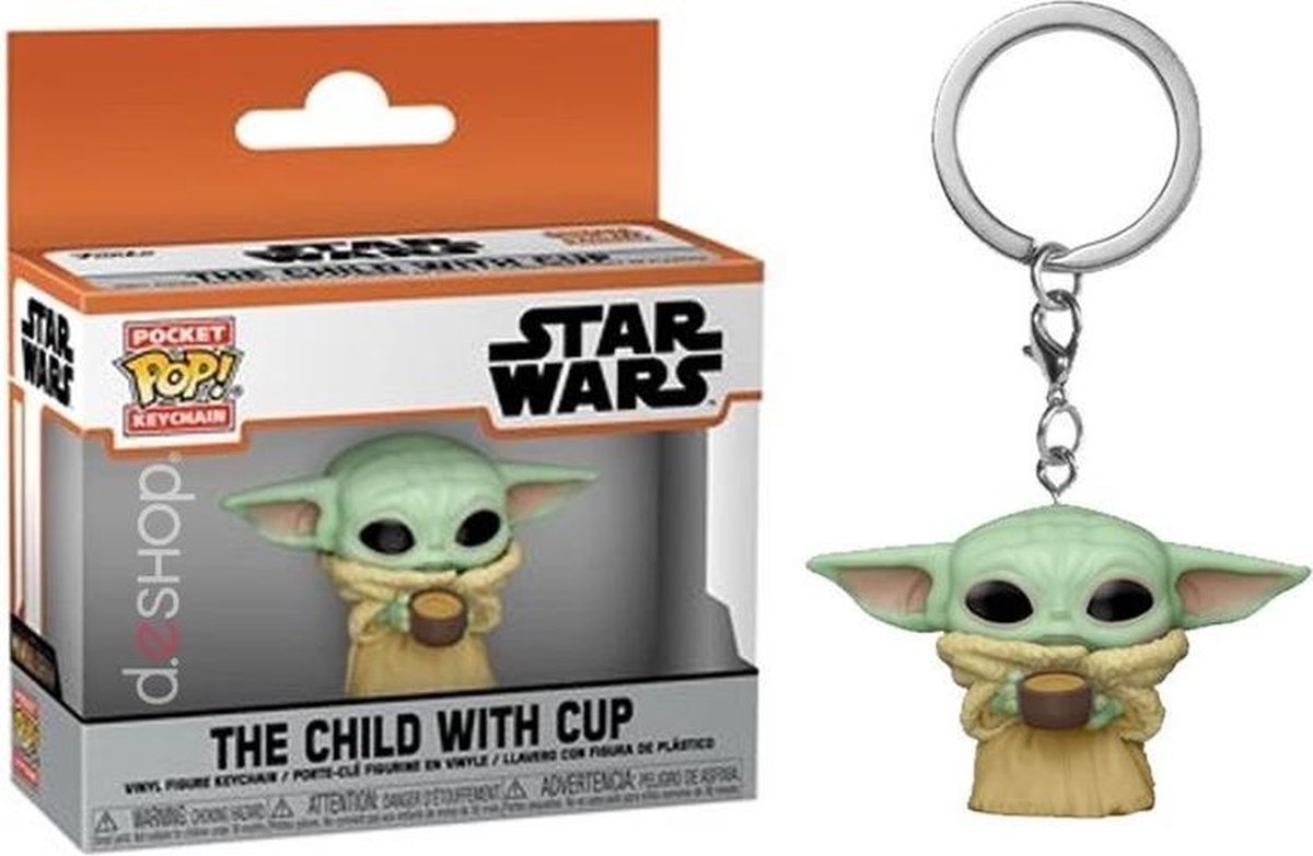 Poche de marchandise pop ! porte-clés : star wars le mandalorien - l'enfant avec tasse funko
