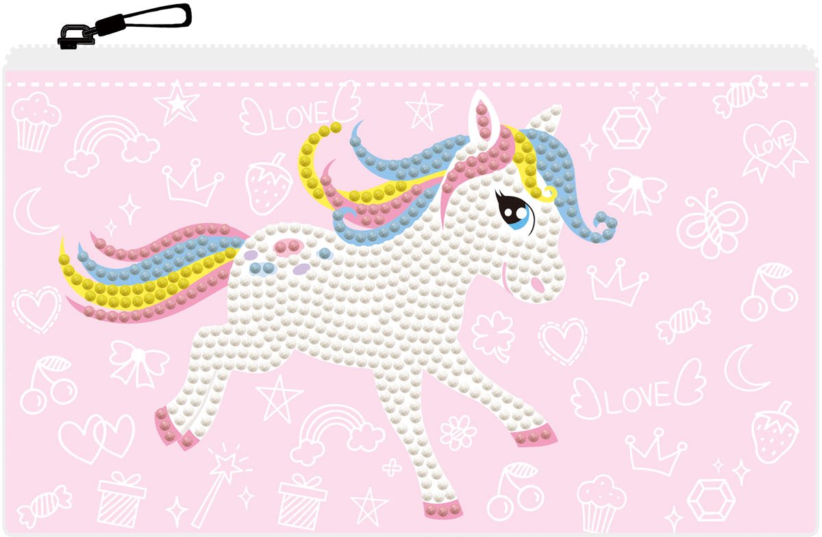 Diamond dotz® Trousse à crayons Diamond Dotz avec fermeture éclair - Poney Frolic - Ensemble d'artisanat créatif.