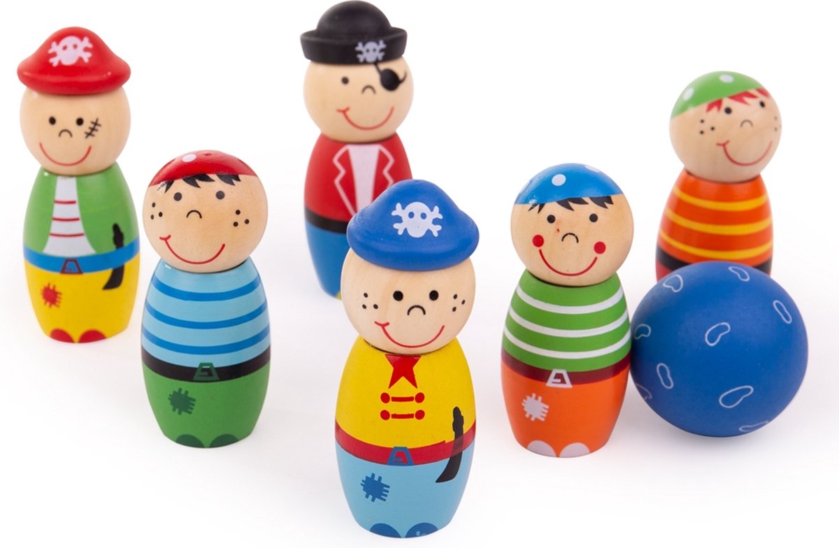 Jeu de quilles en bois Bigjigs pirates, 7 pièces.