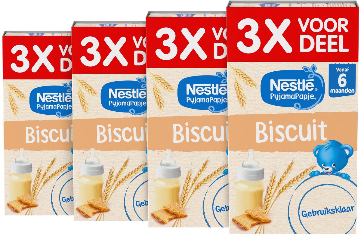 Nestlé pyjama porridge biscuit - nourriture bébé 6+ mois - prêt à l'emploi - 4 pièces 3 x 250ml