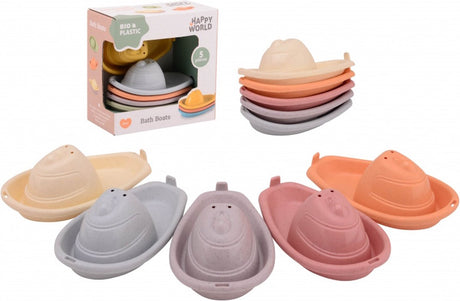 Bateaux de bain en bioplastique Johntoy Happy World 5 pièces jouets empilables.