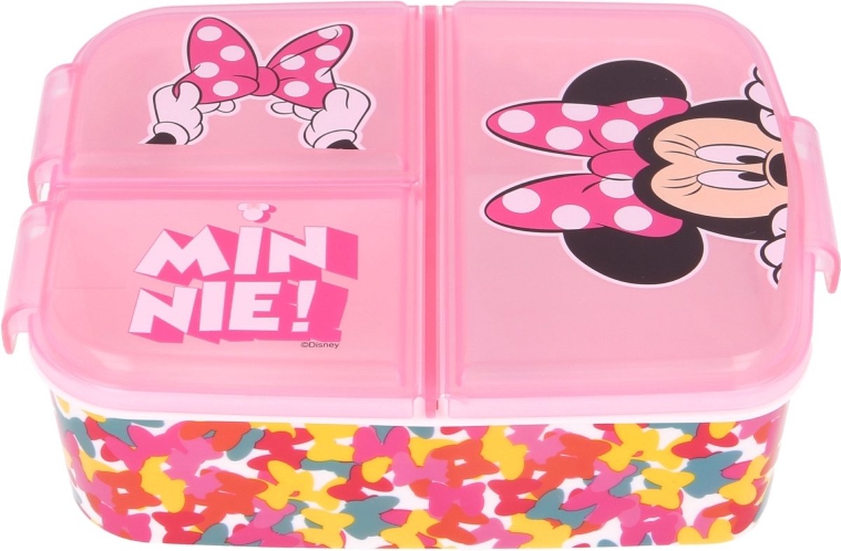 Stor s.l. minnie mouse broodtrommel - roze - 3 vaks lunchbox - disney