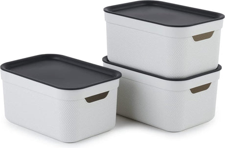Rotho jive boîtes de rangement lot de 3 boîtes de rangement 5 l avec couvercle, plastique (pp recyclé), blanc anthracite, 3 x 5 l (26,5 x 18,5 x 13,2 cm