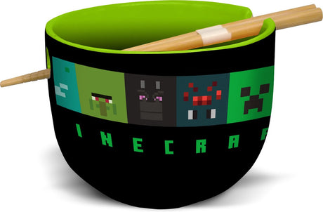 Stor minecraft - les personnages font face à un bol de ramen avec des baguettes