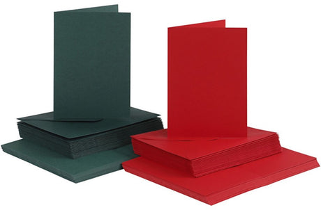 Cartes et enveloppes d'entreprise Creativ, format carte 10,5x15 cm, format enveloppe 11,5x16,5 cm, 110+230 gr, vert, rouge, 50 set 1 boîte
