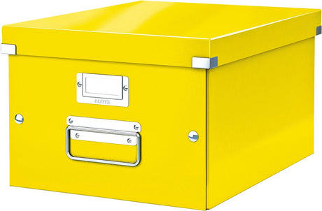 Boîte de rangement Leitz wow click store de taille moyenne - 85 % carton recyclé - 28,1 x 37 cm (LxP) - pour formats A4 - idéale pour le bureau et le travail à domicile - jaune