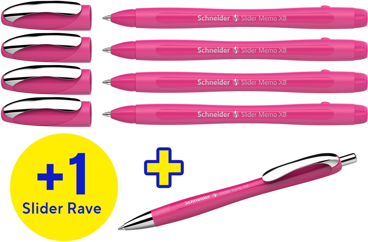Schneider writing instruments stylo à bille schneider - slider memo + rave - boîte de 4 + 1 offert - s-150265