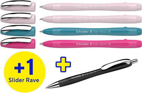 Schneider writing instruments stylo à bille schneider - slider memo - boîte de 4 + 1 slider rave offert - s-150255