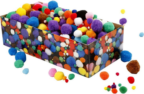 Pompons de l'entreprise Creativ, d 5-40 mm, env. 720 pièces, différentes couleurs, 200 g 1 boîte