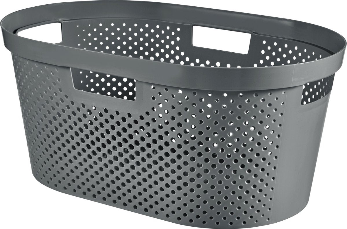 Curver infinity panier à linge recyclé dots - 40 litres - 100% recyclé - gris foncé