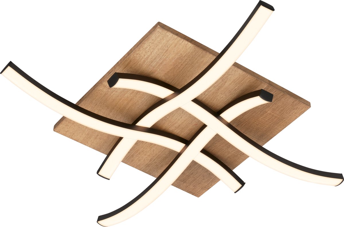 Briloner Vinka - Plafonnier LED - avec décor en bois - forme d'onde - lumière blanc chaud - 47,5 x 47,5 x 8,5 cm