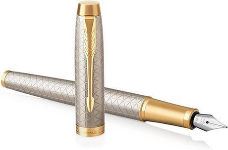 Parker dans un stylo plume | argent chaud haut de gamme | plume fine avec recharge d'encre bleue | coffret cadeau