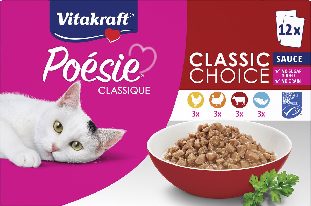 Vitakraft poésie classique multipack - nourriture humide - viande poisson - 5 paquets 12x85 gr