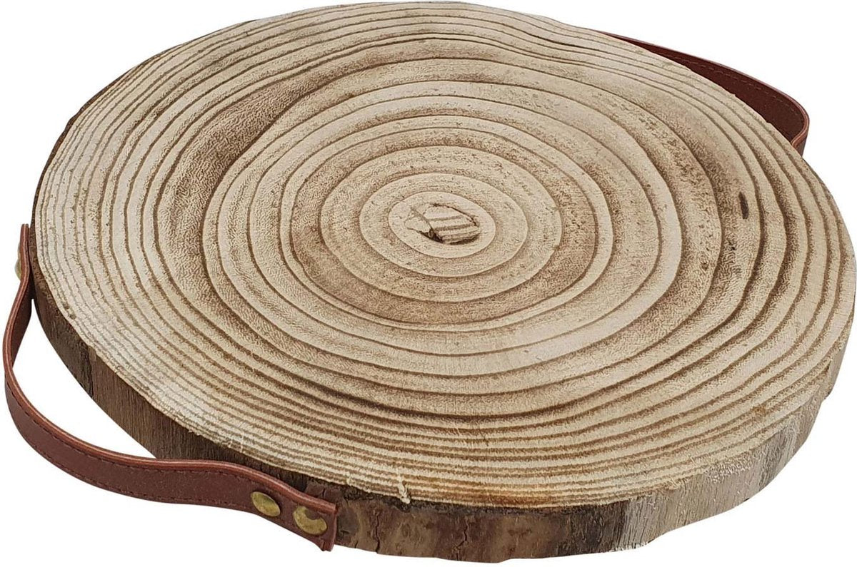 Disque d'arbre de décoration Playwood en bois de paulownia avec poignées en cuir