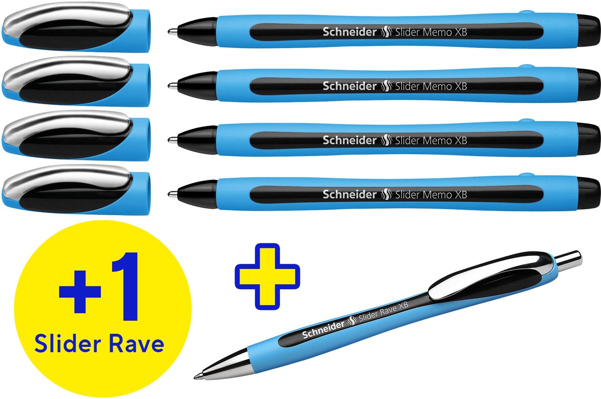 Schneider writing instruments stylo à bille schneider - slider memo - boîte de 4 + 1 slider rave offert - s-150245