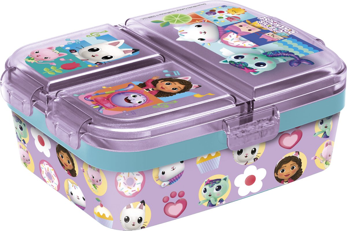 Boîte à lunch pour enfants Stor Gabby's Dollhouse - boîte à lunch avec 4 compartiments pour enfants à partir de 4 ans - passe au lave-vaisselle sans BPA - violet