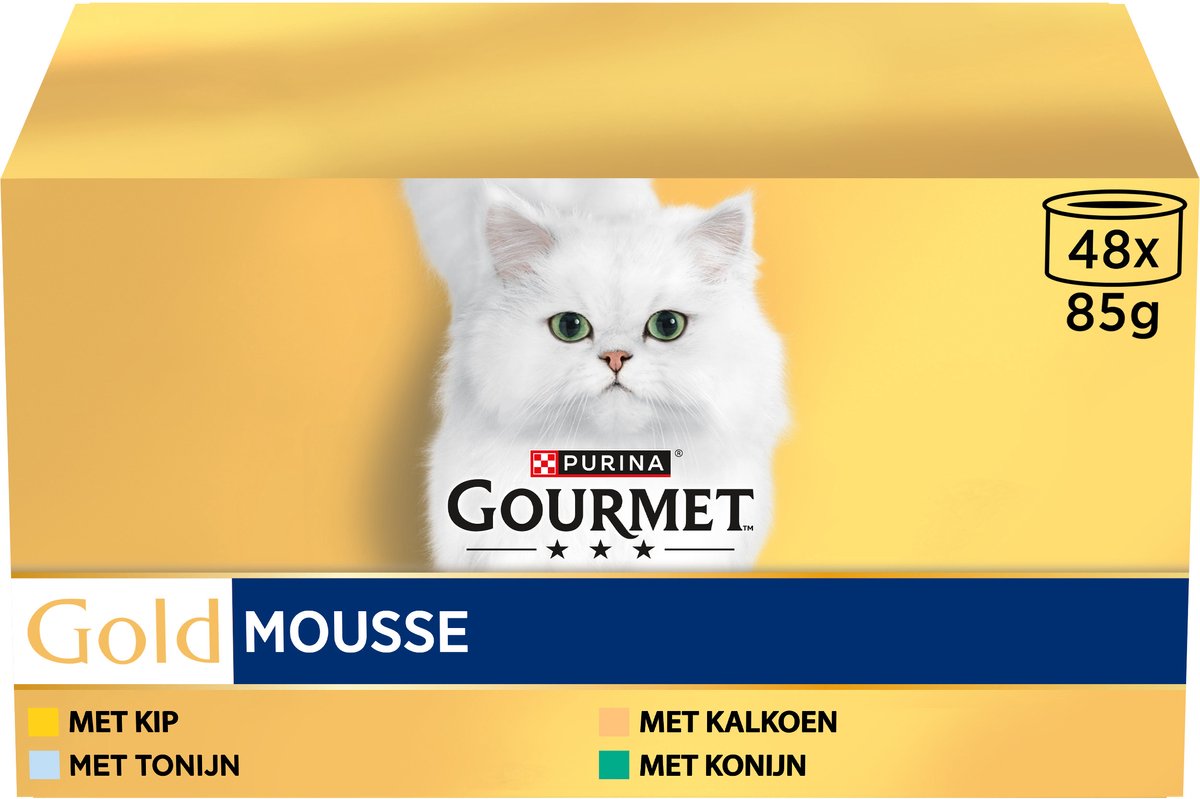 Nourriture pour chat Gourmet mousse d'or - mousse moelleuse au poulet, thon, dinde et lapin - 48x85gr