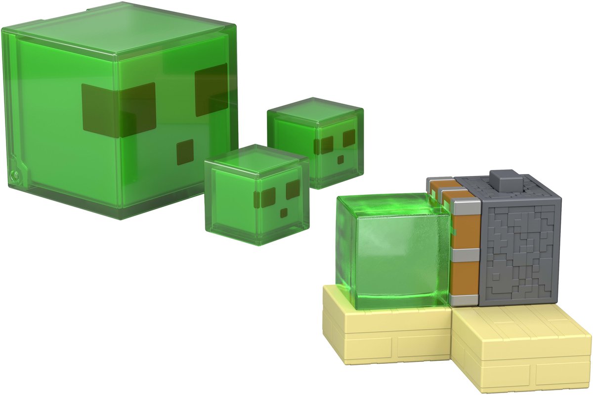 Figurine d'action Mattel Minecraft Redstone chargée piège à piston collant vert.