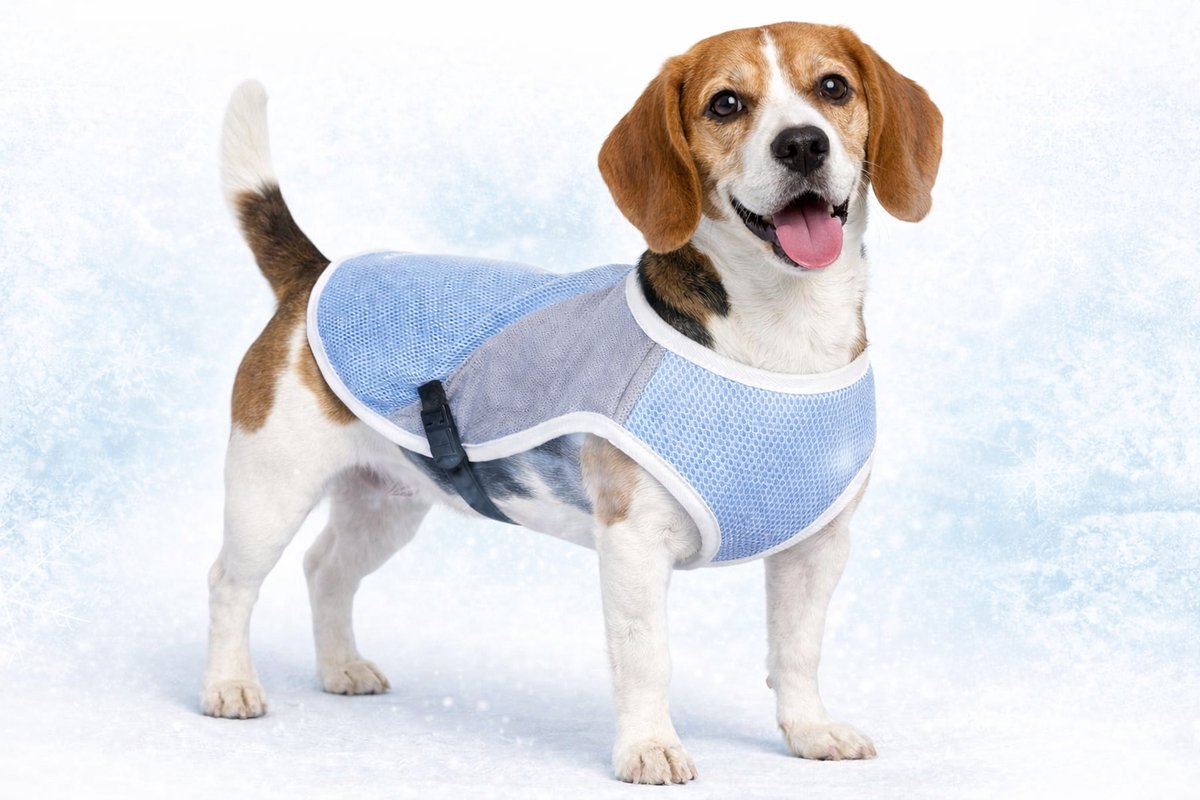 Veste rafraîchissante Flamingo pour chien - Gilet rafraîchissant pour chien - Gilet rafraîchissant pour chien - L - 40 cm - Gris bleu glacé - Manteau rafraîchissant absorbant l'eau pour les journées chaudes