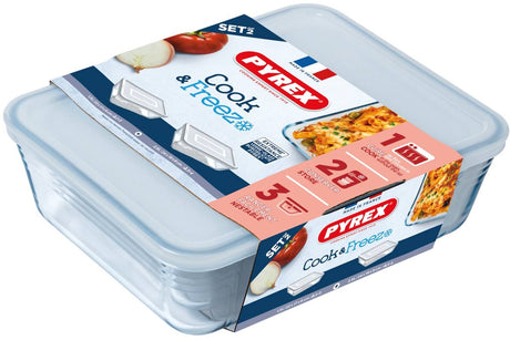 Pyrex Cook Freeze Plats à four rectangle lot de 2 22 x 17 et 24 x19 cm