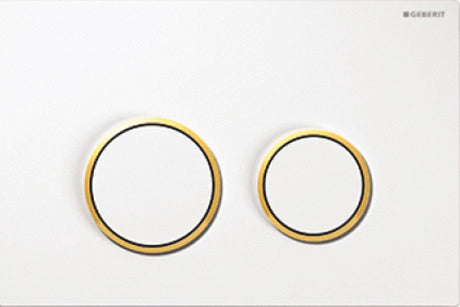Plaque de commande Geberit omega20 - chasse d'eau 2 boutons - ronde - or blanc blanc
