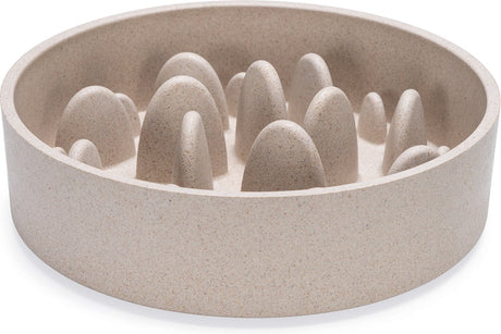 Designed by lotte pom antischrokbak hond - slow feeder hond - voerbak - vaatwasserbestendig - bamboe - beige - 1430 ml