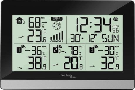 Station météo Nexttime technoline ws 7065 144x96x38mm noir argent avec 3 capteurs extérieurs 30m