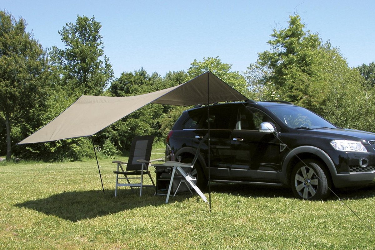 bâche Carside 3,6 x 3,5 m polyester acier marron 6 pièces