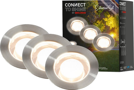 Briloner connect to shine - Spot de sol LED pour l'extérieur - lot de 3 - kit d'extension d'éclairage de jardin - lumière blanc chaud - ip67 - ø4,5x6,6 cm