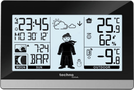 Station météo Technoline - ws 9612 - 145x97x38mm - noir argent - avec 1 capteur extérieur 30m - tl-ws9612