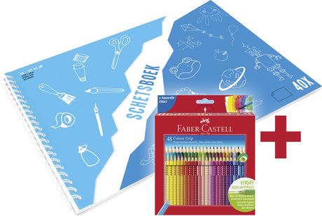 Faber-castell kleurpotlood - grip - 48 stuks + a3 kangaro schetsboek gratis - wit - 120 grams - 40 vel - fc-112449-a