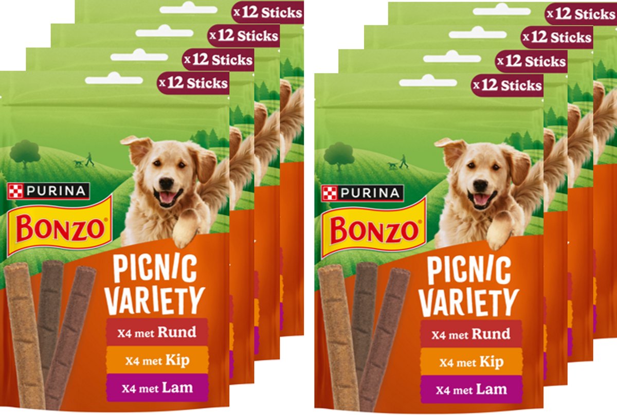 Variété pique-nique Bonzo - snacks pour chiens - bœuf poulet agneau - 8 x 100 g