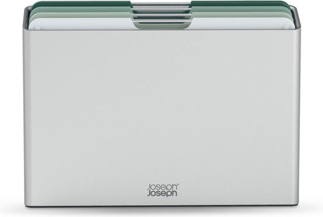 Joseph joseph folio™ ensemble de planches à découper 4 pièces – grande – vert clair – code couleur – avec support de rangement – poignées en acier inoxydable