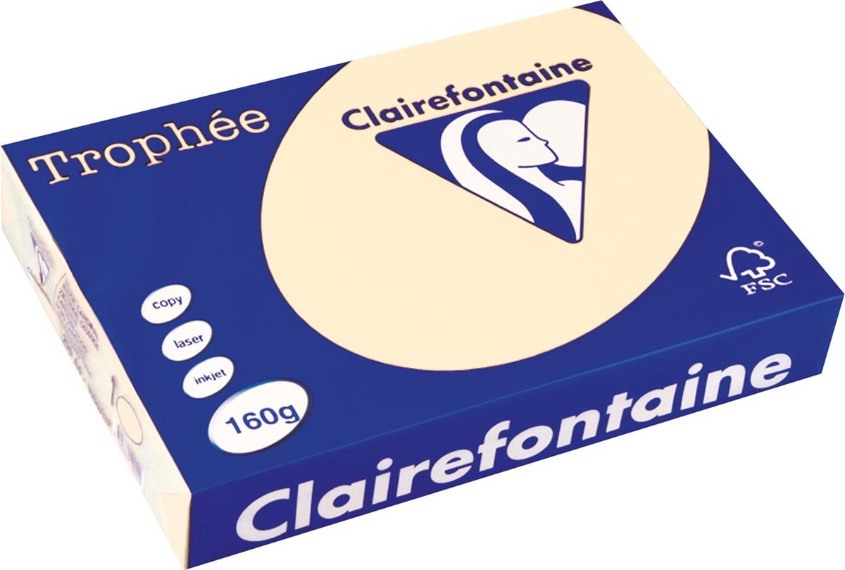 Clairefontaine trophée pastel, papier coloré, a4, 160 g, 250 feuilles, crème