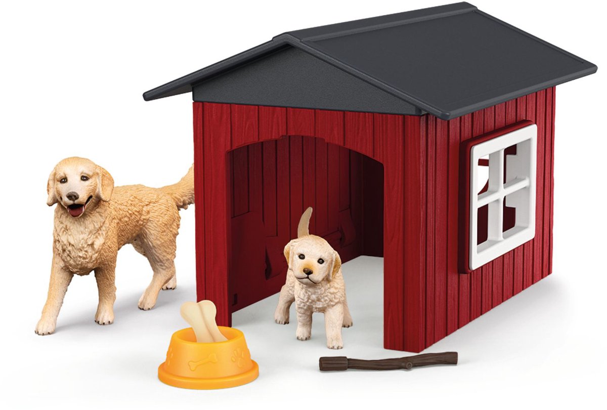 Niche pour chien du monde agricole Schleich avec golden retrievers 42722