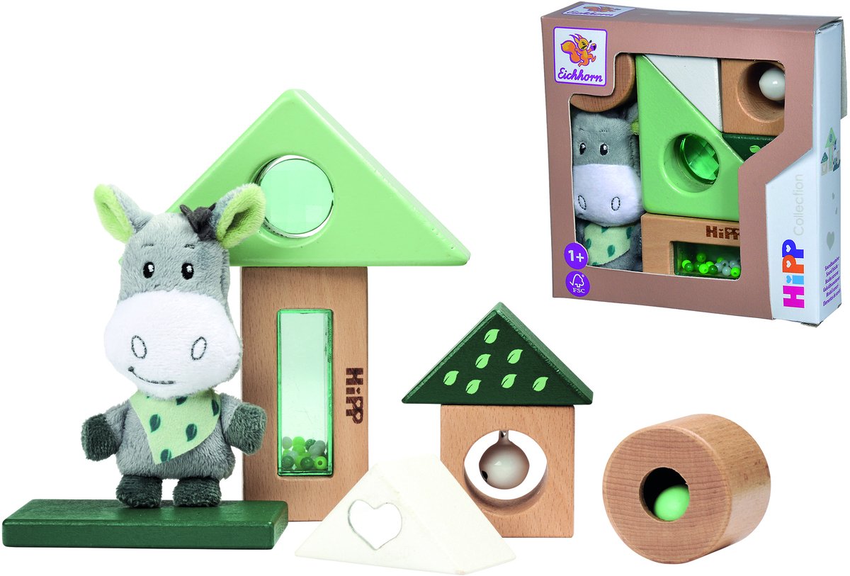 Eichhorn baby hipp blocs sonores en bois avec peluche âne