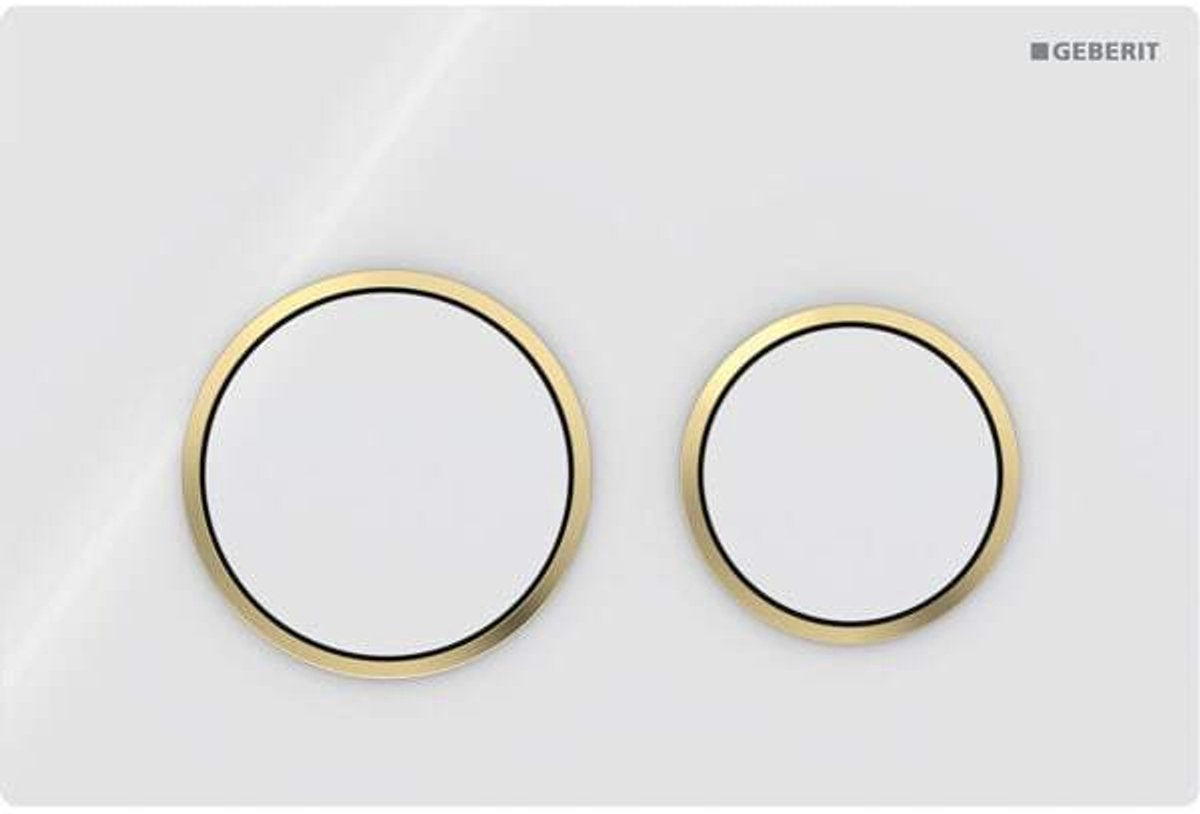 Plaque de commande Geberit omega20 - chasse d'eau 2 boutons - ronde - or blanc blanc