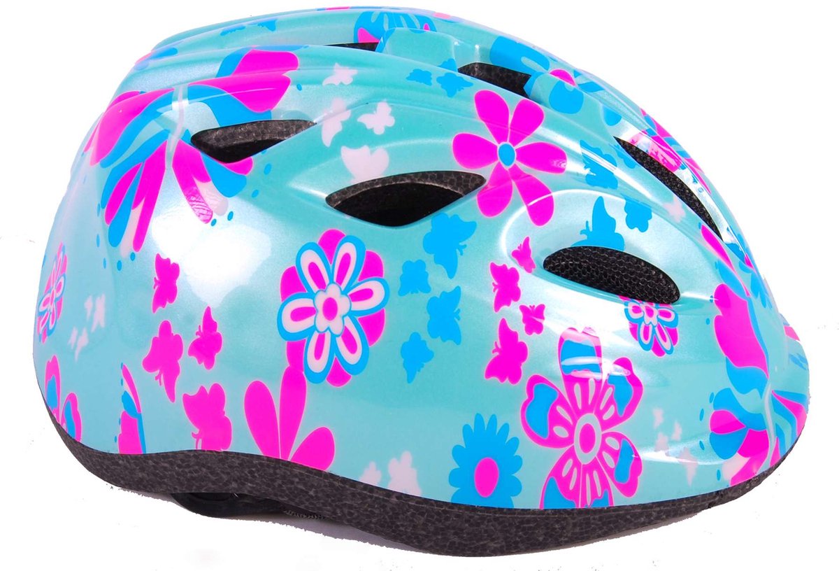 Casque de vélo enfant Volare - xs - fleurs bleu rose - 47-51 cm - très petit modèle