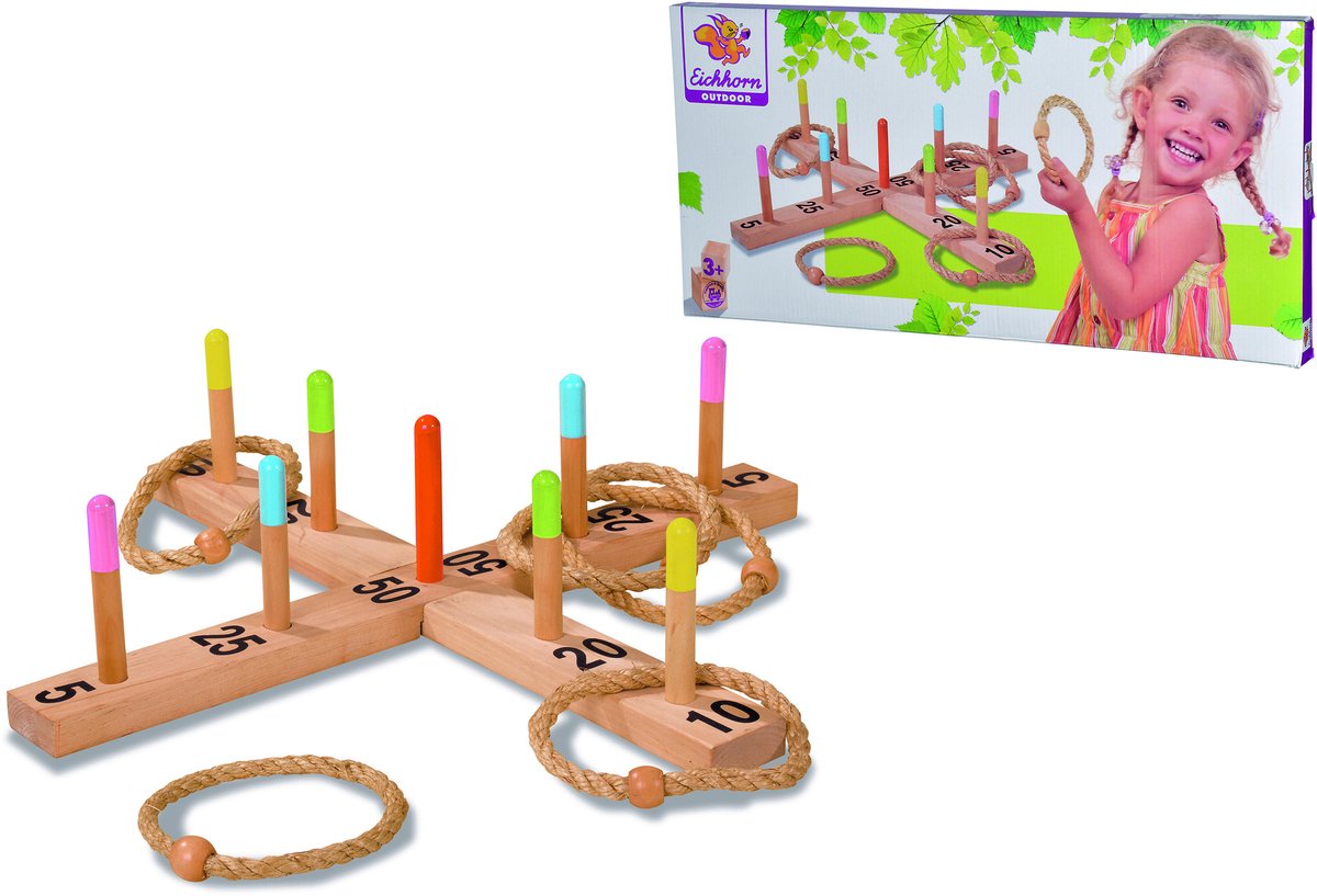 Jeu de lancer d'anneaux en bois Eichhorn en plein air - jouets d'extérieur pour enfants.